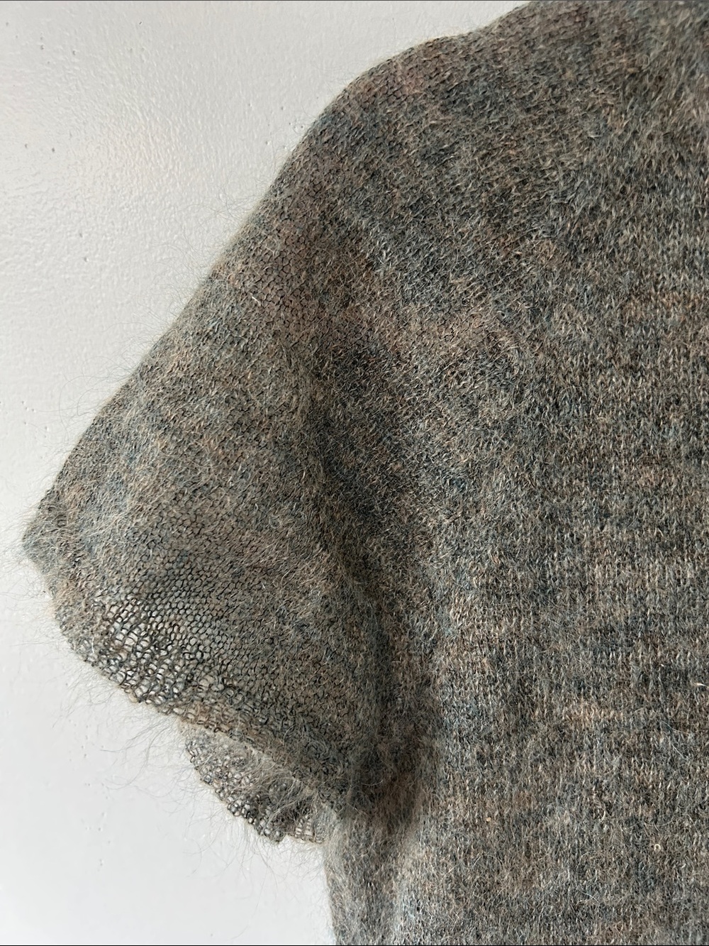 Jaeger Kid Mohair Blend Sweater Heather Olive Soft Airy Knit Crewneck Medium - Picture 4 of 16
